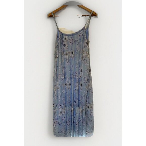 Floral Print Tiered Midi Dress‎ Blue Sleeveless Casual Summer Sundress - Picture 1 of 9
